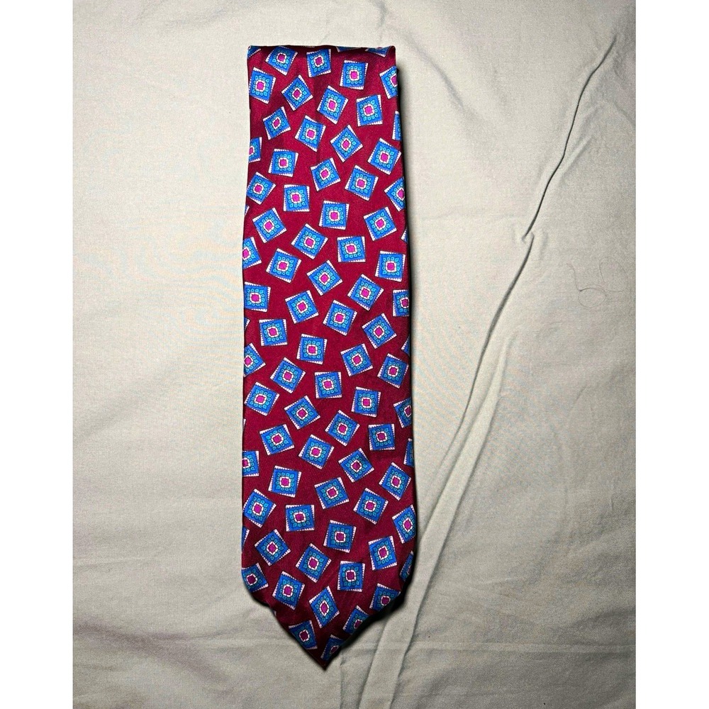 Vintage Oscar de la Renta Couture Collection Silk Tie Red/Blue Geometric